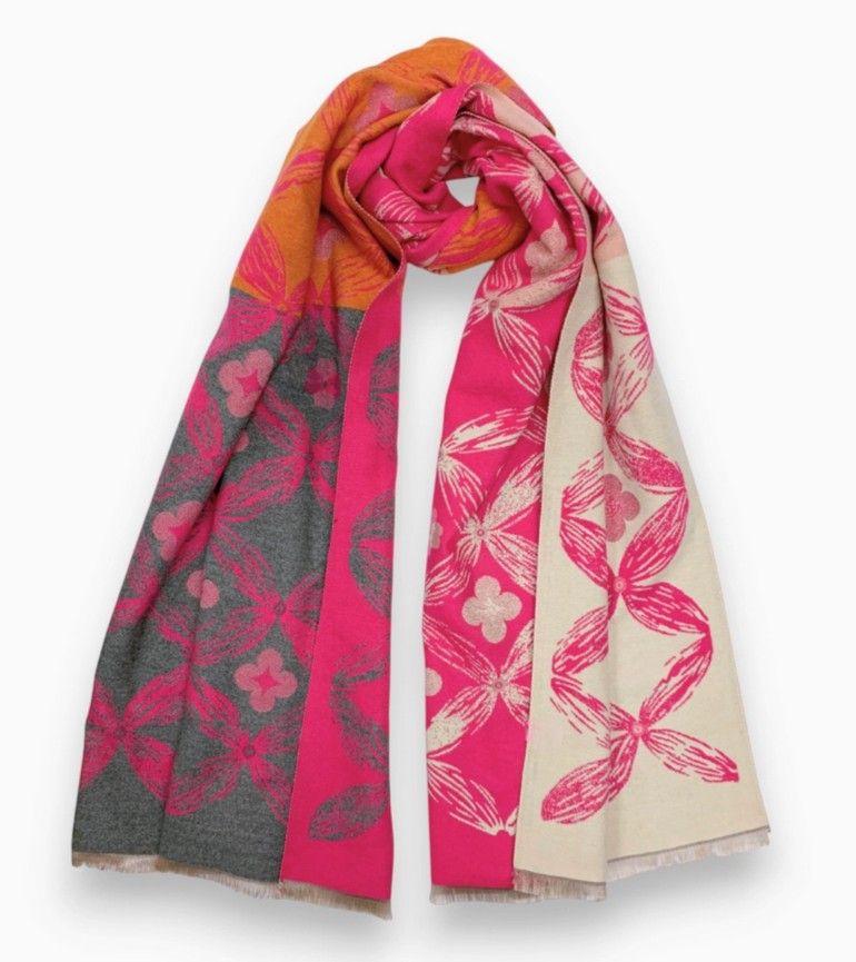 Clover Print Cashmere Blend Winter Scarf - Hot Pink