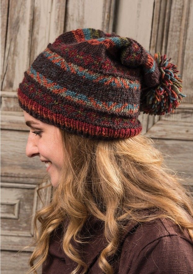 Hand Knitted Fairisle Baggie Beanie Hat