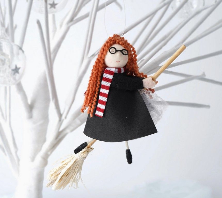 Young Witch Girl Flying On Broomstick Hanging Decoration
