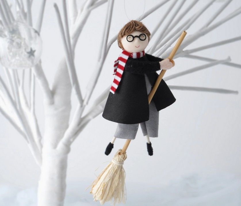 Young Wizard Boy Flying On Broomstick Hanging Decoration
