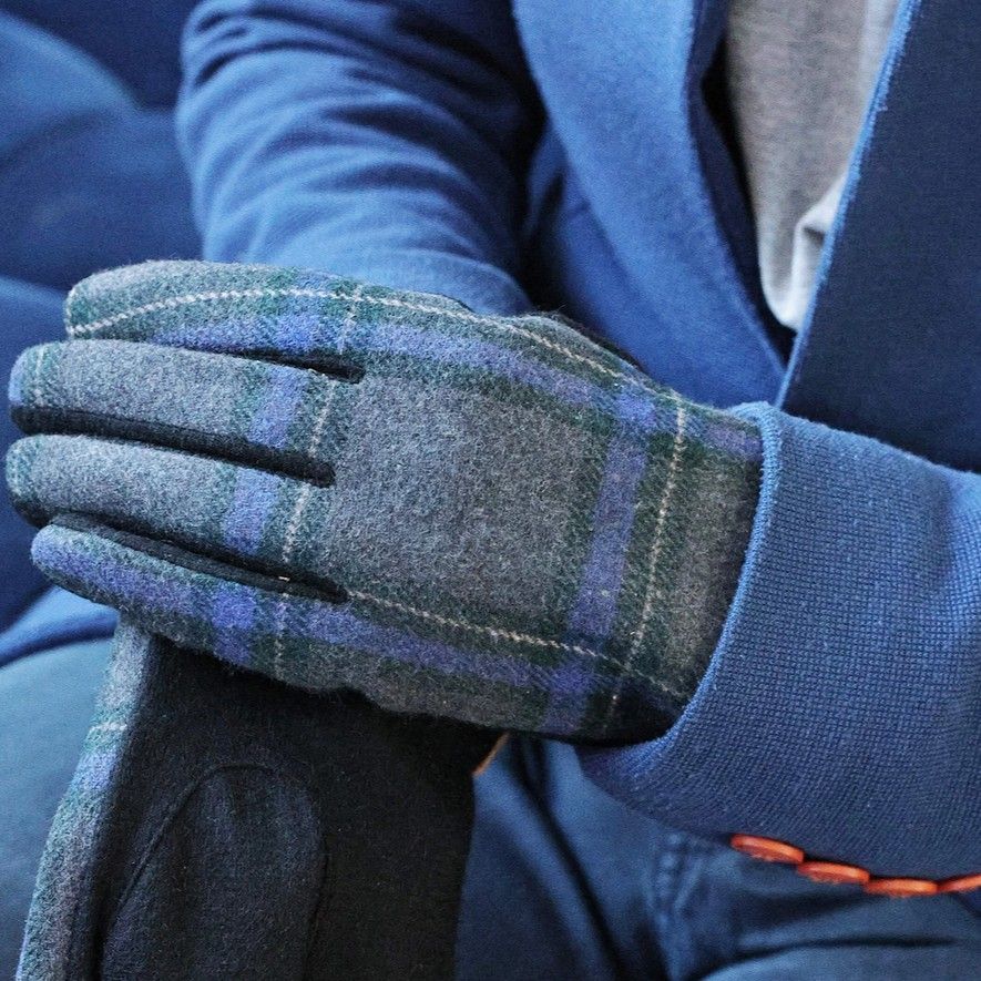 Men's Merino Wool Tartan Stripe Gloves