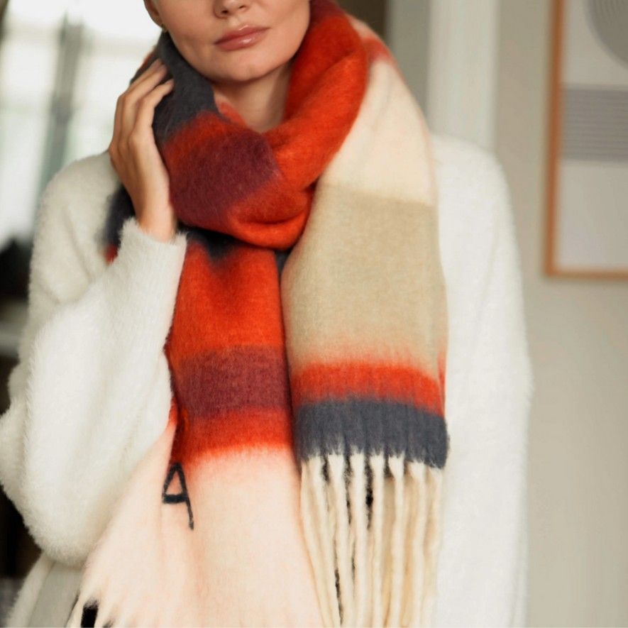 Chunky Coral Red Striped Scarf