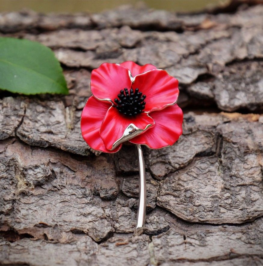 Poppy Red Flower Brooch