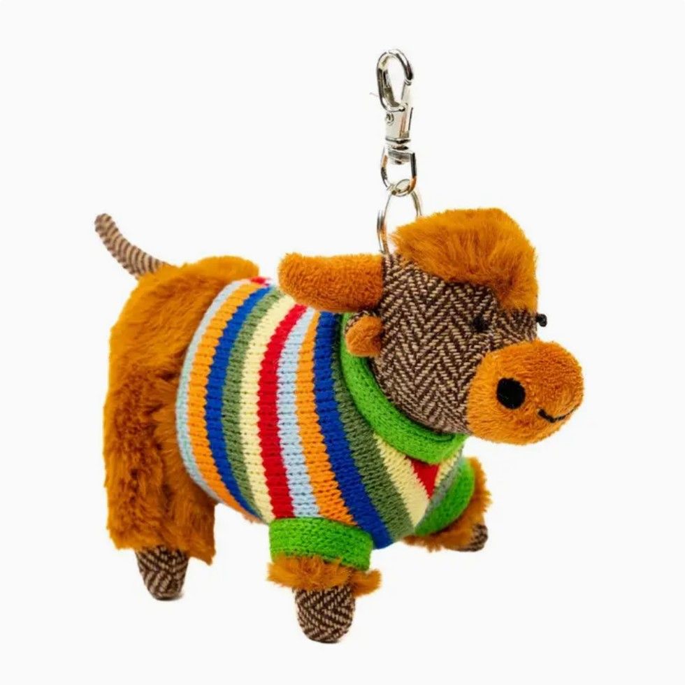 Highland Cow with Tweed Face in Stripe Jumper Bag Charm