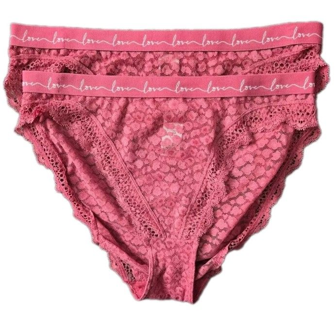12 x Ex M*S Ladies High Leg Briefs Raspberry Pink Lace 'Love' waistband Siz