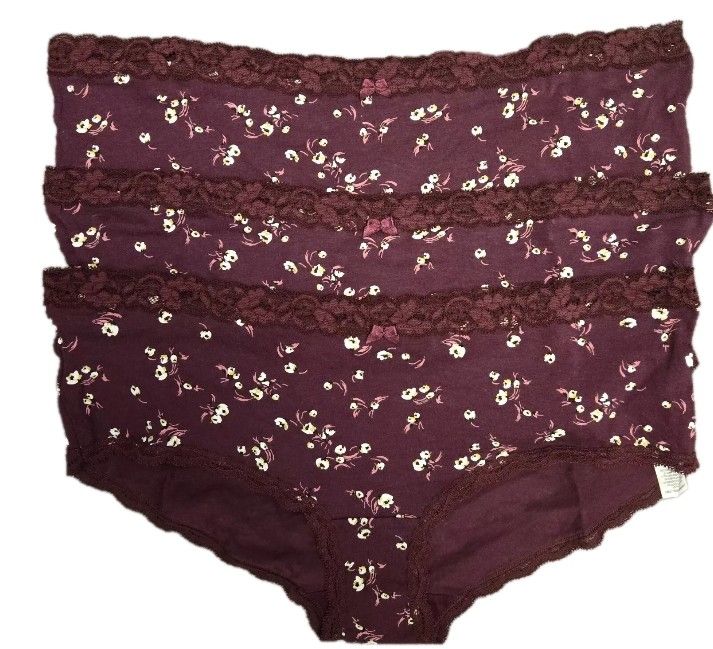 12 X EX M*S LADIES SHORT BRIEFS BURGANDY/FLORAL SIZES 10 12 14 £1.25 PAIR