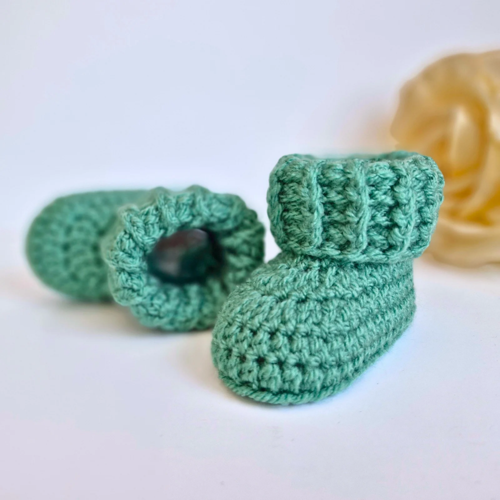 Baby Booties Crochet With Ridged Cuff In Sizes Newborn Up To 6 Months