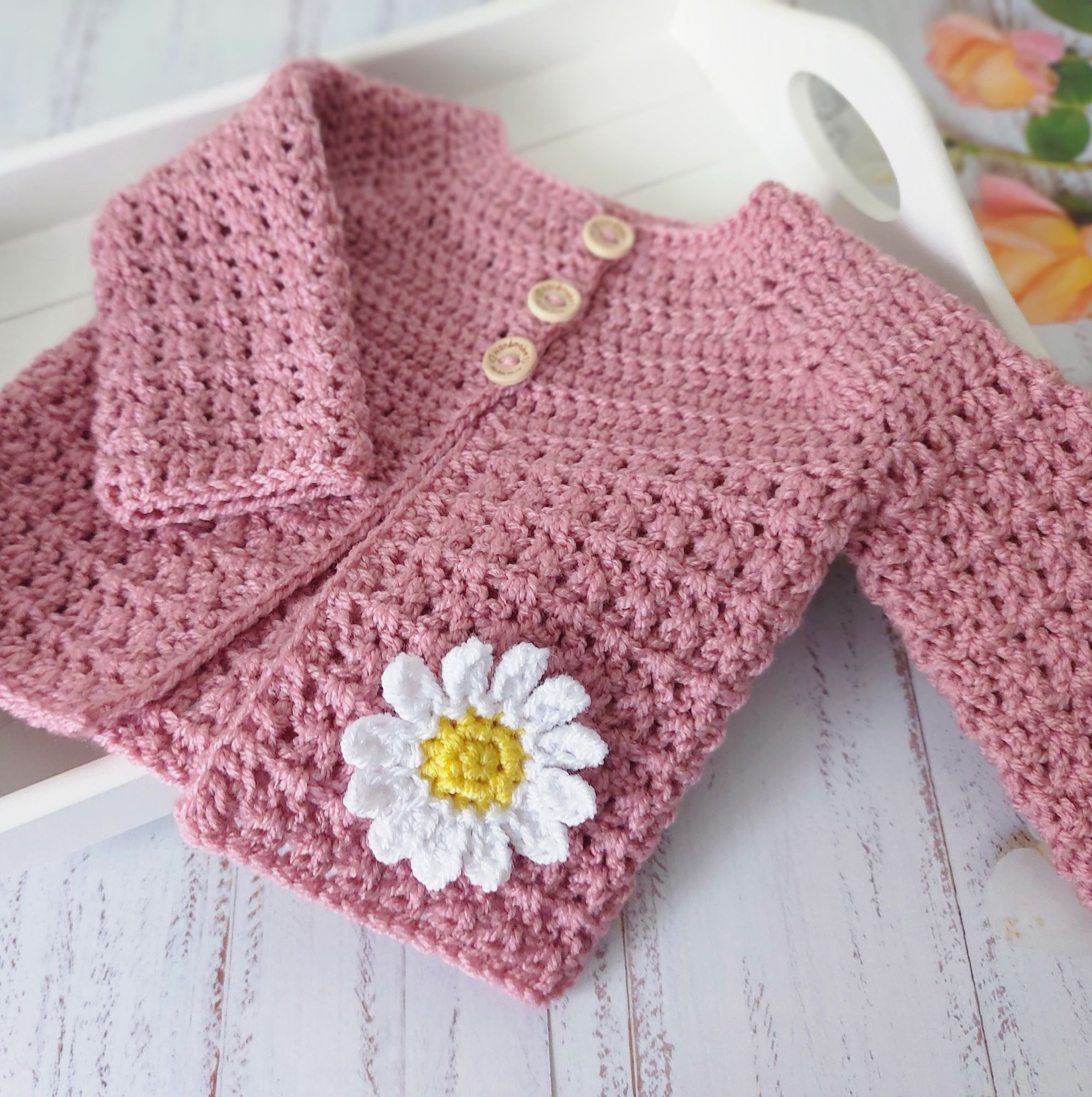 Daisy crochet baby and toddler cardigan