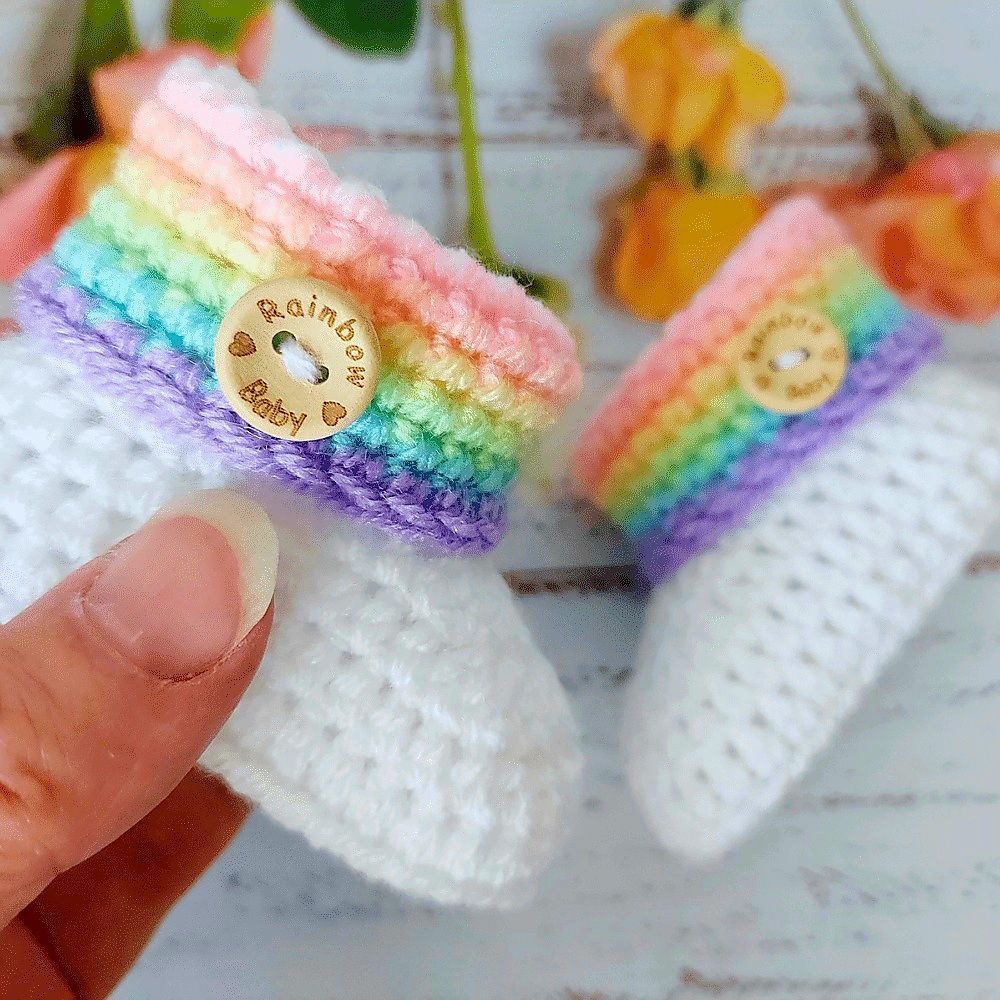 Rainbow baby crochet baby booties