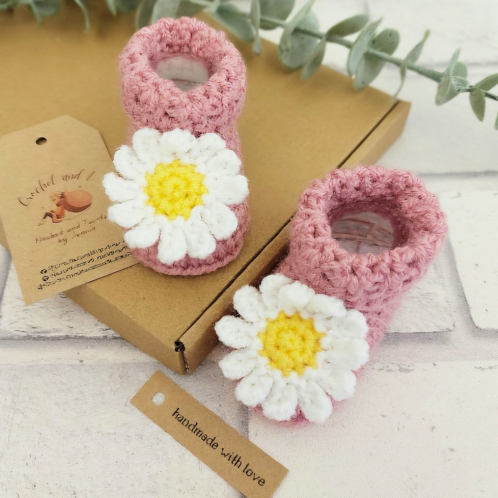 Daisy Baby Booties, Sizes Newborn 0-3 And 3-6 Months 