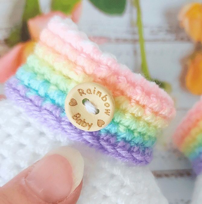 Rainbow Baby Booties Crochet In Sizes Newborn, 0-3 and 3-6 Months