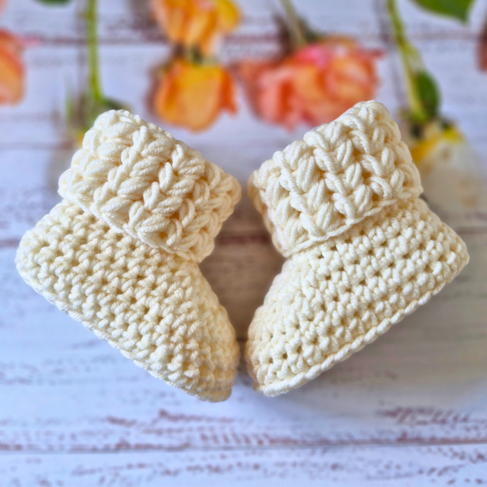 Newborn Baby Booties Crochet In Off-White Merino Wool
