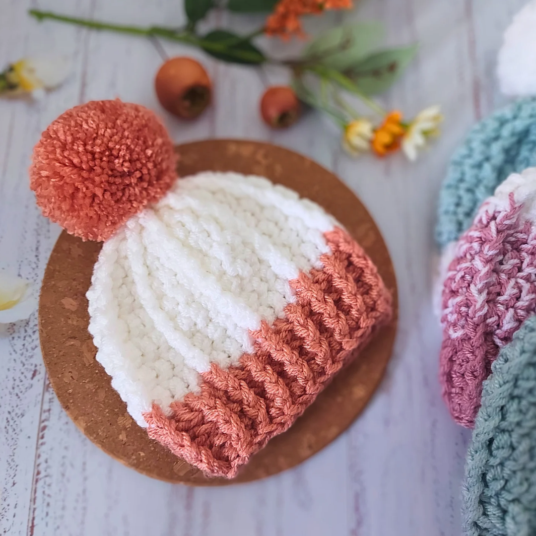 Crochet Pom Pom Chunky Beanie Hats, Handmade In Sizes Baby, Child & Adult