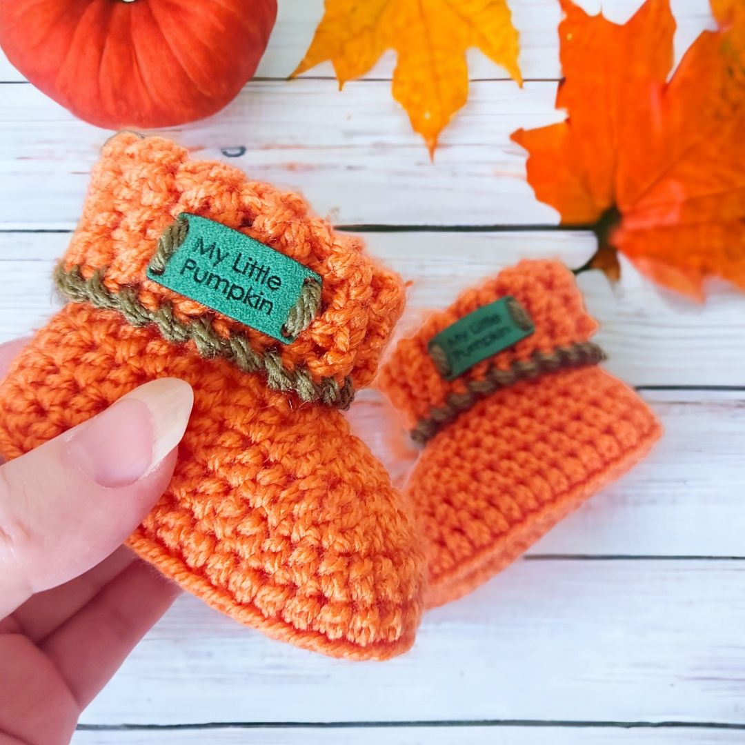 Pumpkin Baby Booties Crochet In Sizes Newborn, 0-3 and 3-6 Months