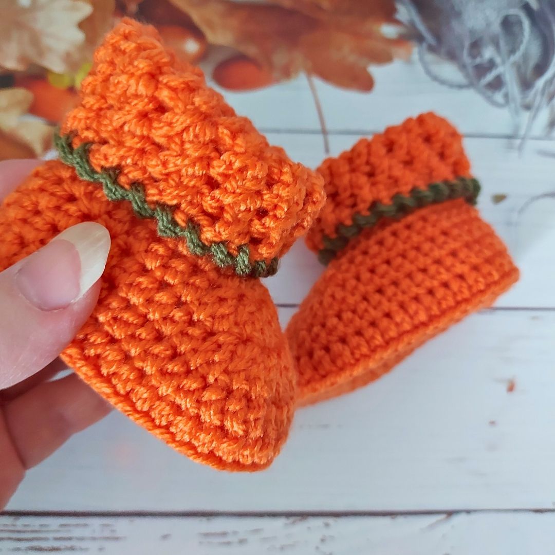 Cute Crochet Pumpkin Baby Booties In Sizes Newborn, 0-3 and 3-6 Months