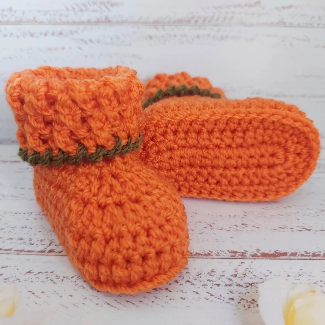 Cute Crochet Pumpkin Baby Booties In Sizes Newborn, 0-3 and 3-6 Months