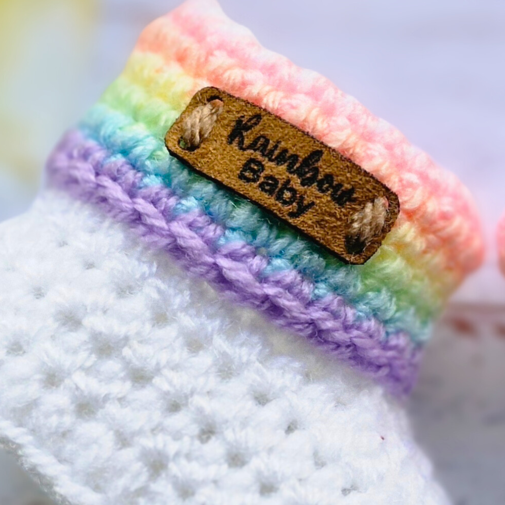 Baby Rainbow Booties Crochet In Sizes Newborn, 0-3 and 3-6 Months