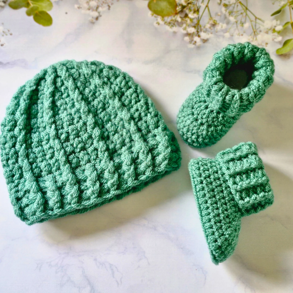 Soft Crochet Baby Hat And Bootie Set