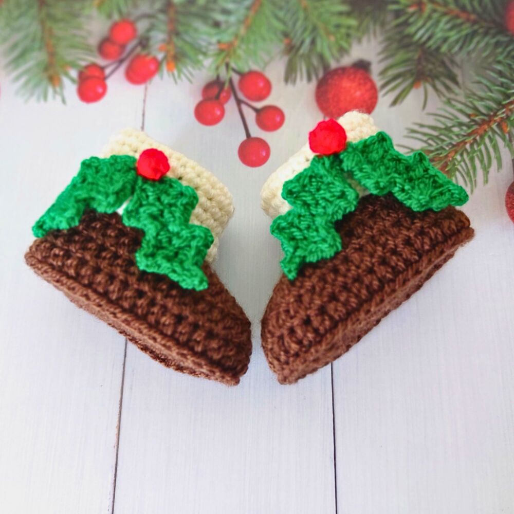 Novelty Christmas Pudding Baby Booties