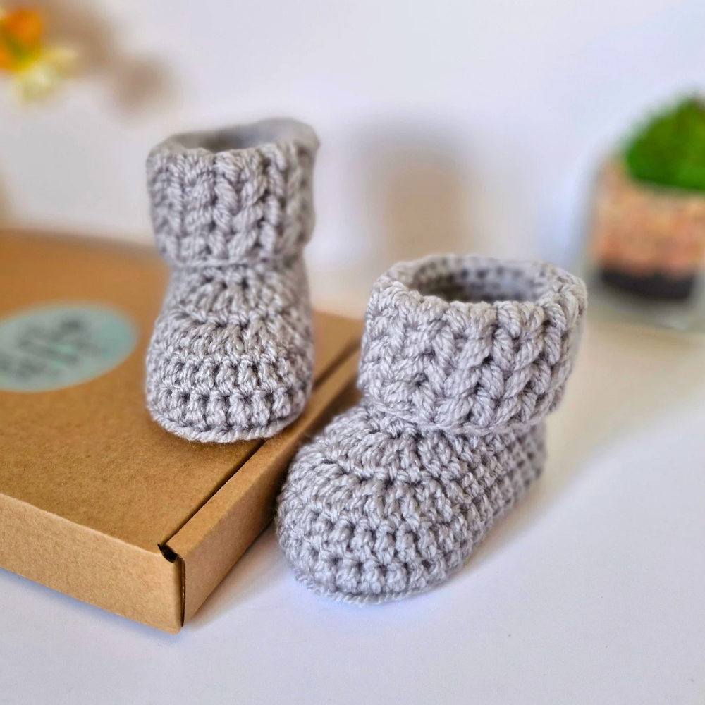 Newborn Baby Booties Crochet In Silver