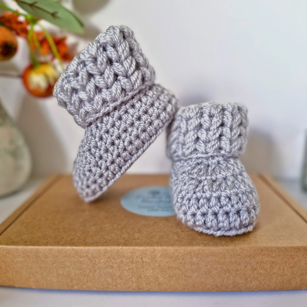 Newborn Baby Booties Crochet In Silver