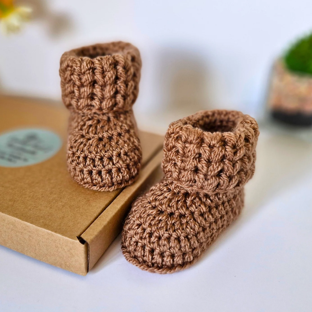 Mocha Newborn Crochet Baby Booties