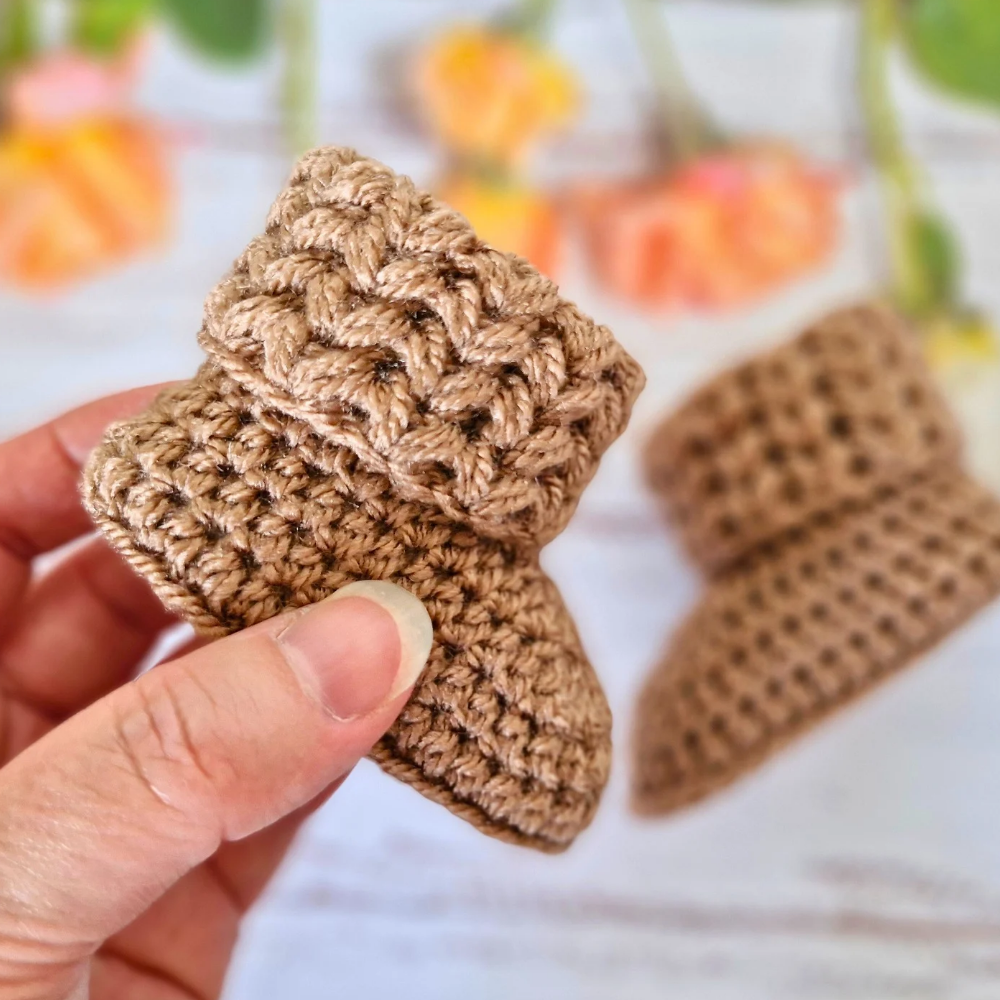 Mocha Newborn Crochet Baby Booties