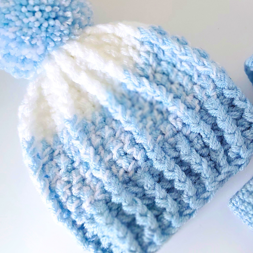 Newborn Blue Baby Hat And Bootie Crochet Set