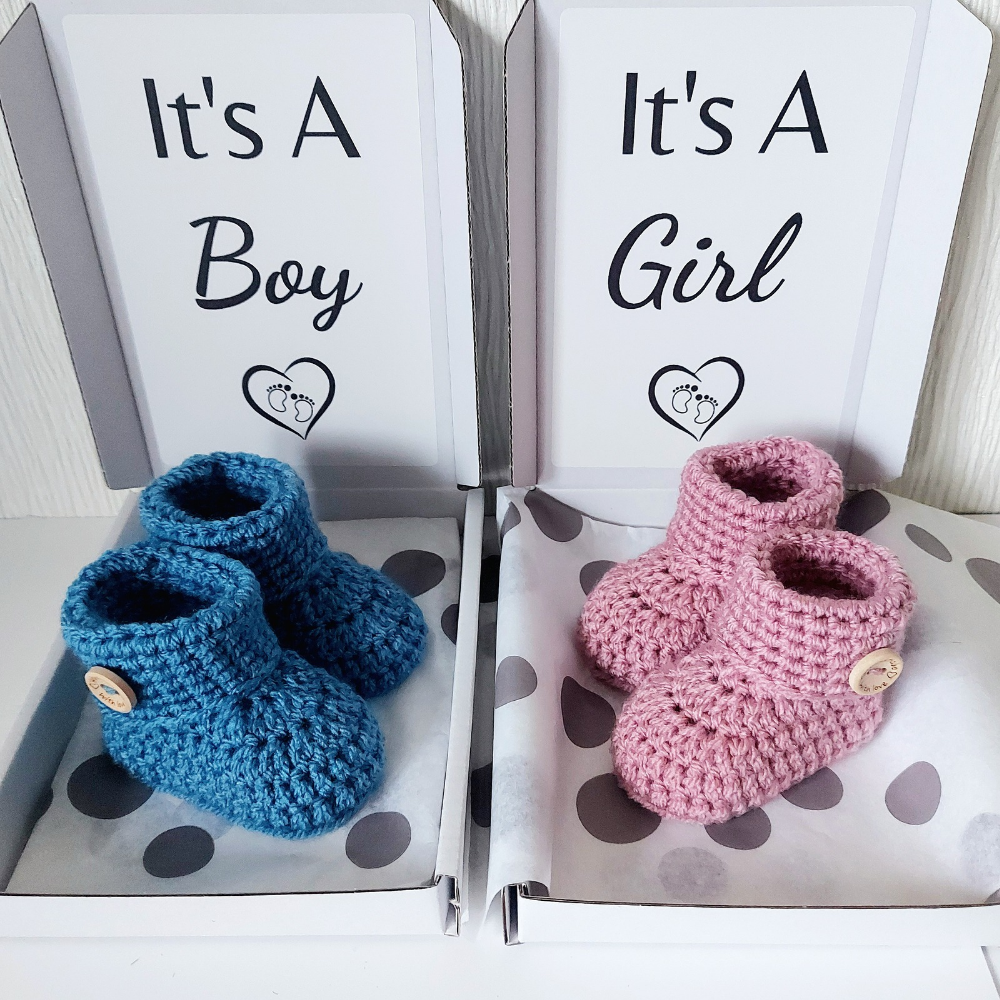 Gender Reveal Announcement - It's A Boy Or Girl Crochet Bootie Gift Box
