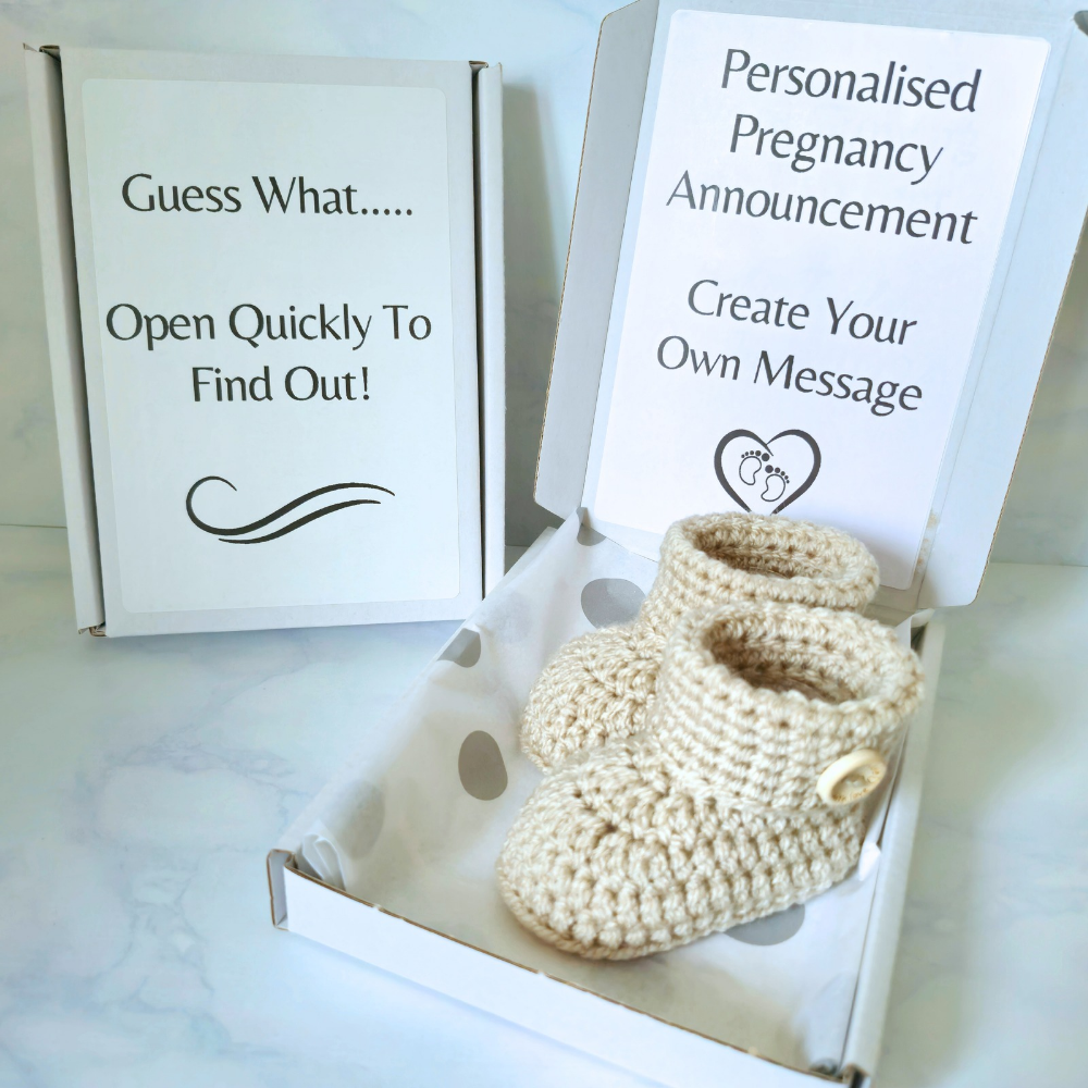 Personalised Pregnancy Announcement With Crochet Booties