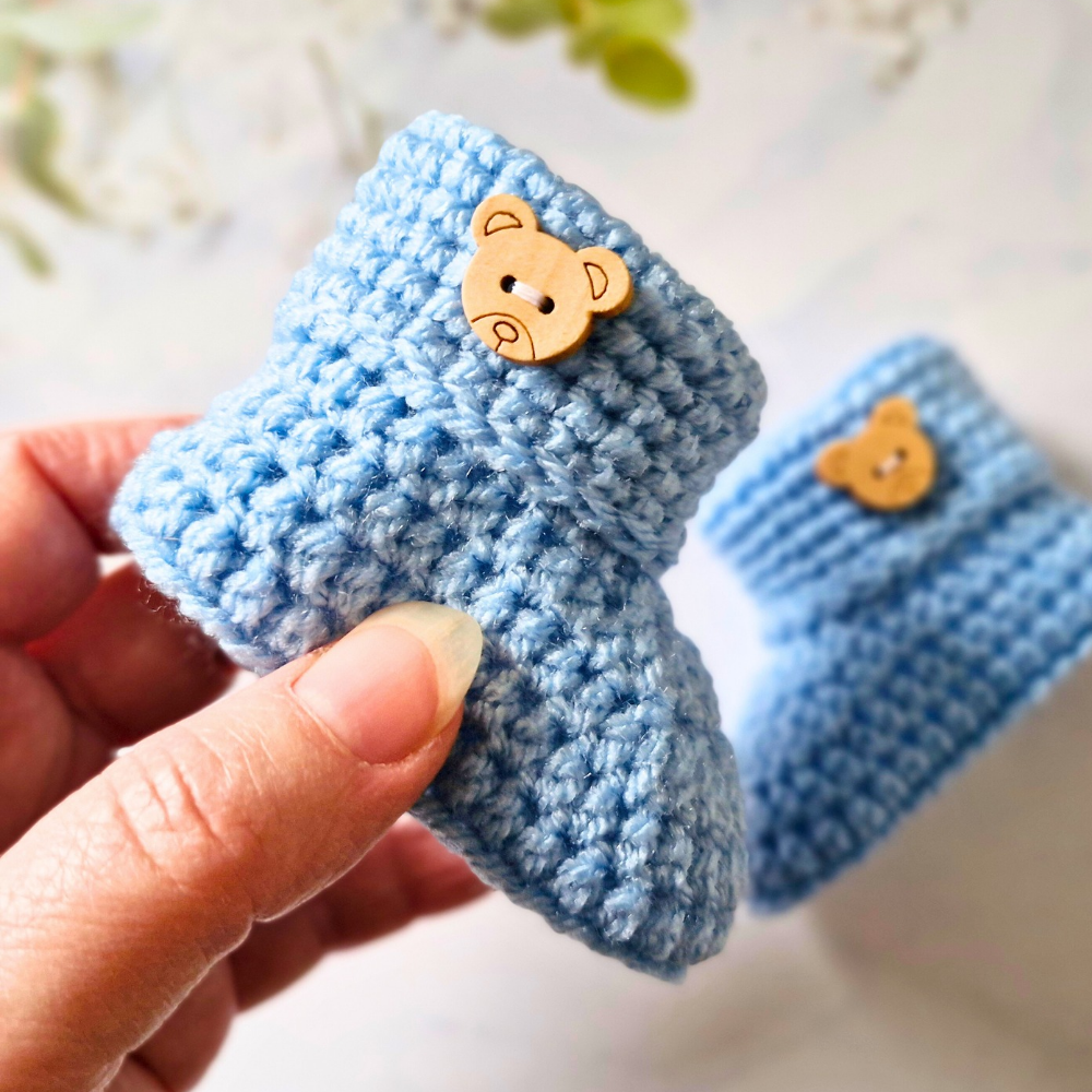 Baby Booties With Teddy Bear Button
