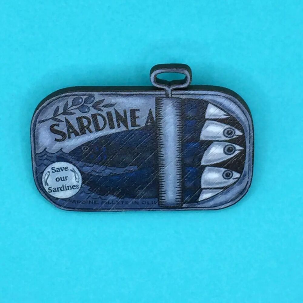 Sardine Tin Nautical Wooden Pin Brooch
