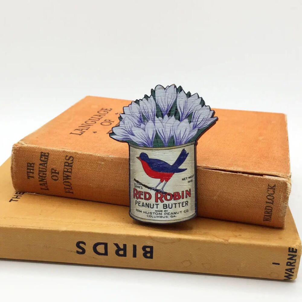 Wooden Pin Brooch with Crocus
