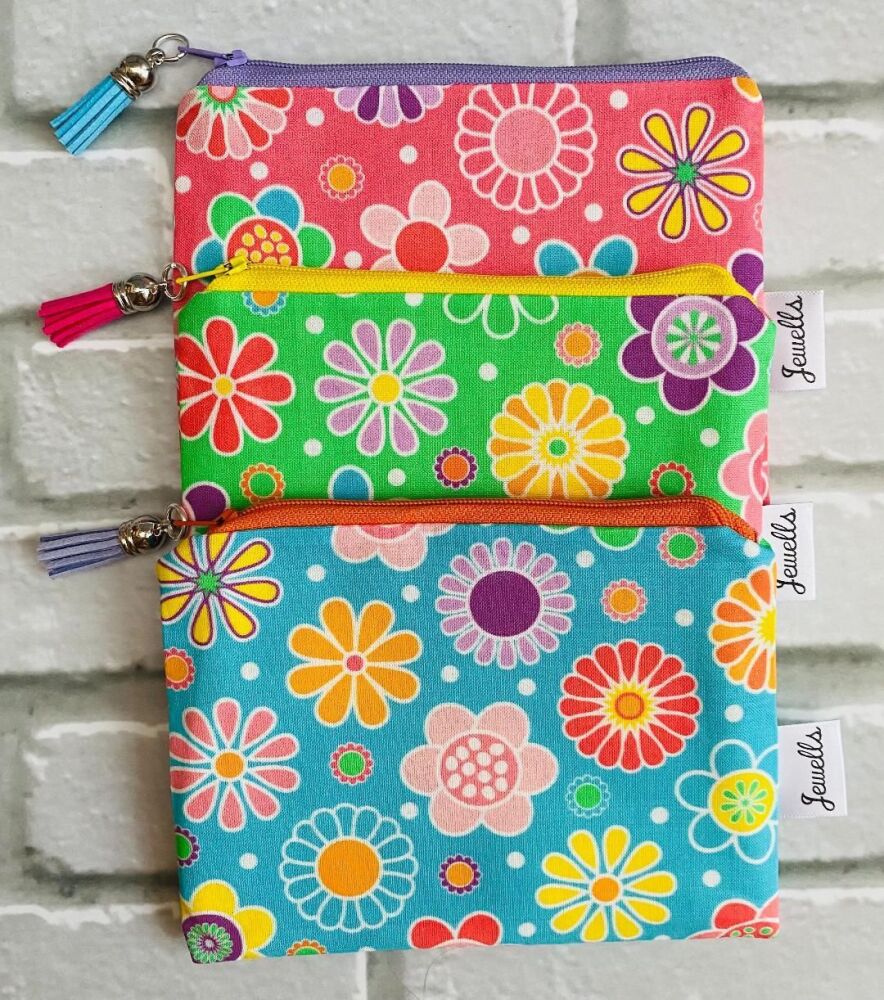 Bright Flowers Floral Fabric Purse - large
