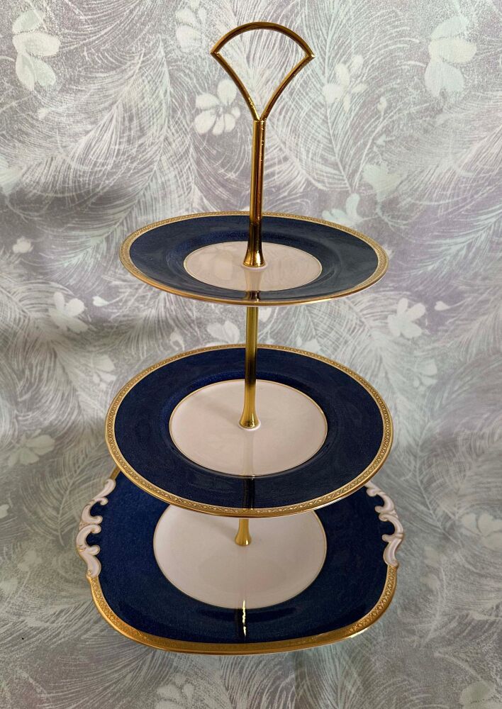 Vintage Coalport Athlone Blue 3-Tier Cake Stand c.1970's