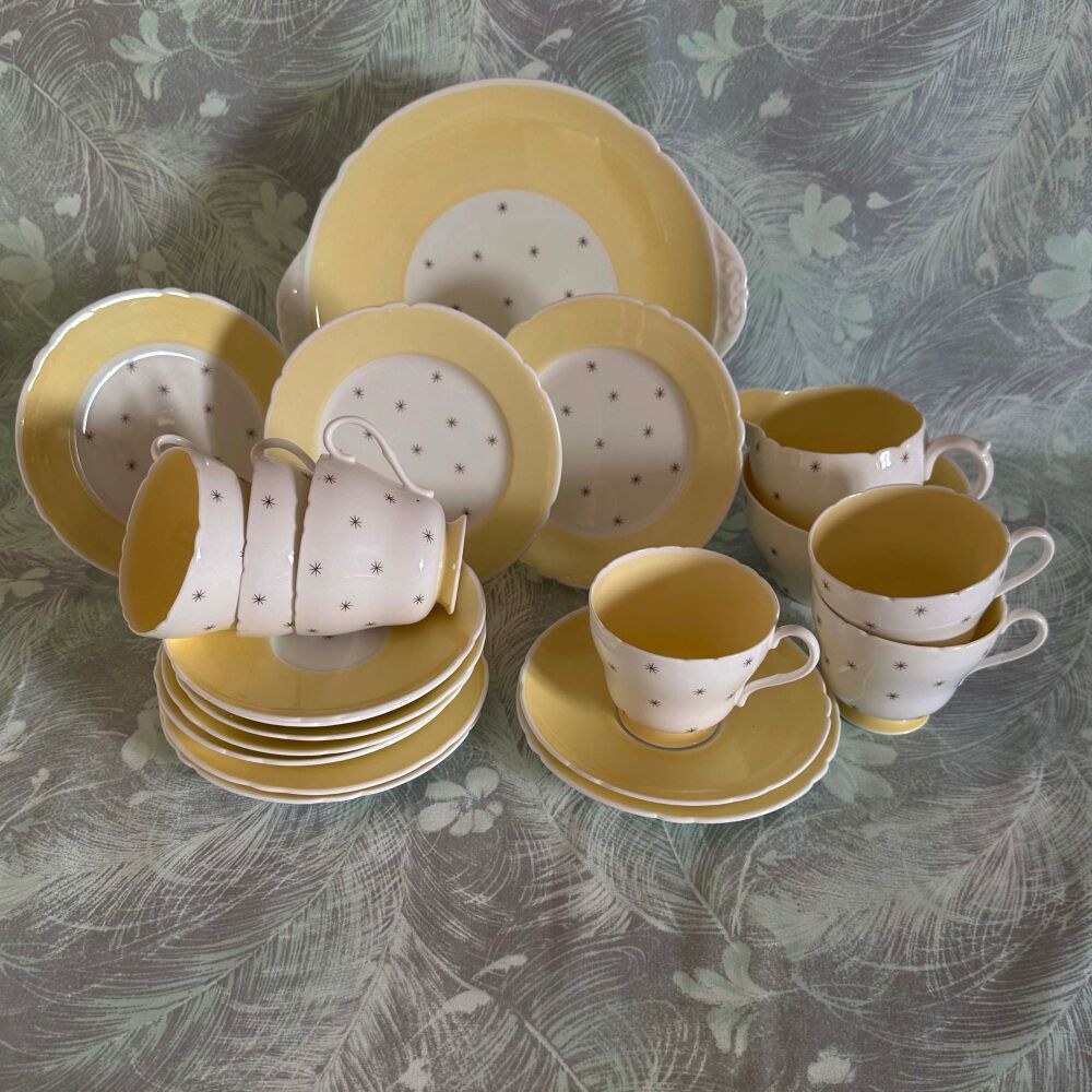 Rare Vintage Shelley Polestar Yellow Tea Set for 6 (21 Pieces) c.1950's