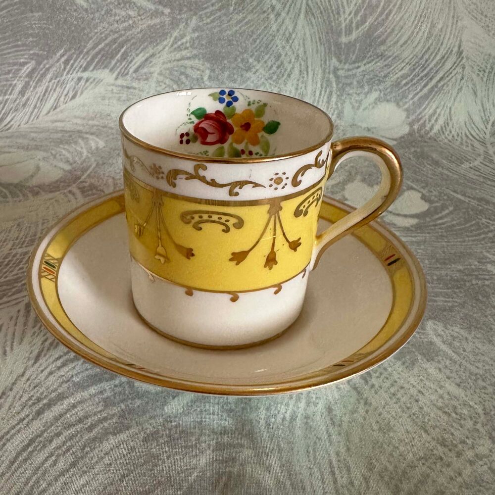 Paragon Star China Demitasse Coffee Cup & Saucer c.1920's.  Mismatch Yellow and Gold*