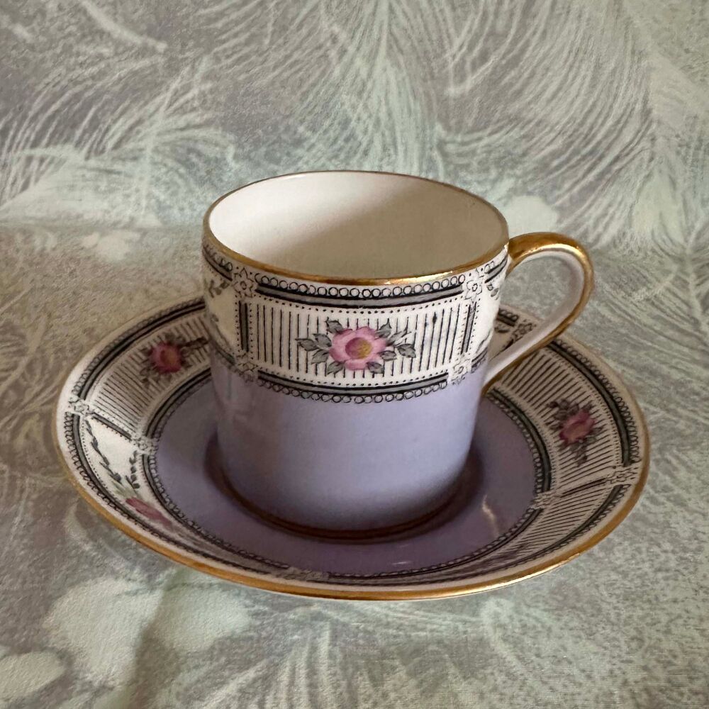 Paragon Star China Demitasse Cup & Saucer. Mauve with Roses & Trellis c.1913-15*