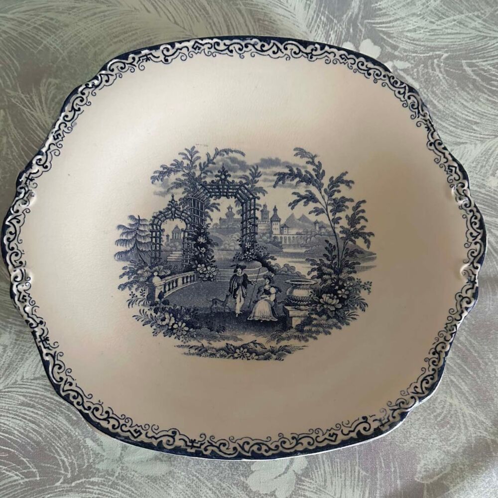 Davenport Italian Veranda Blue & White Cake Plate c.mid-1800's*