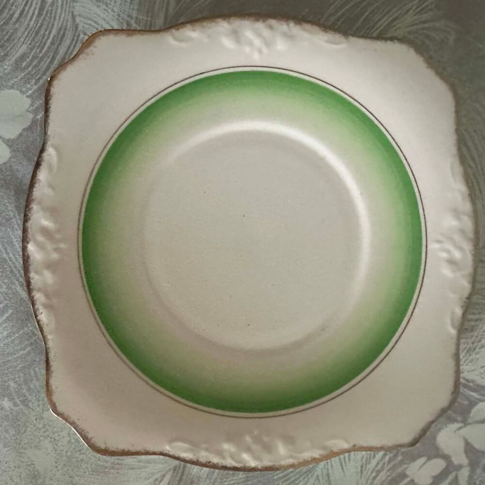 Made for Lawleys Cake Plate. White with Green Banding Mid 20th Century*