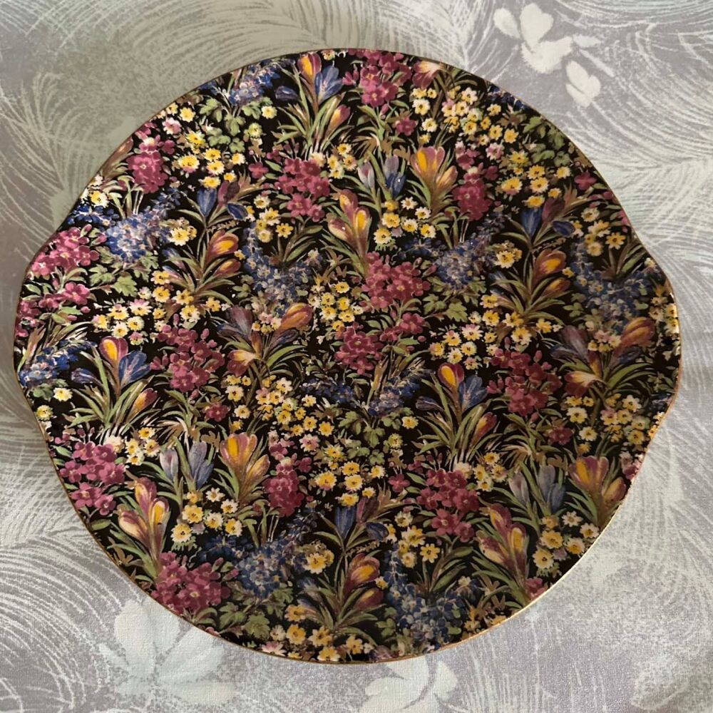 Royal Winton (Grimwades) Triumph Chintz Black Crocus Cake Plate c.1940's*
