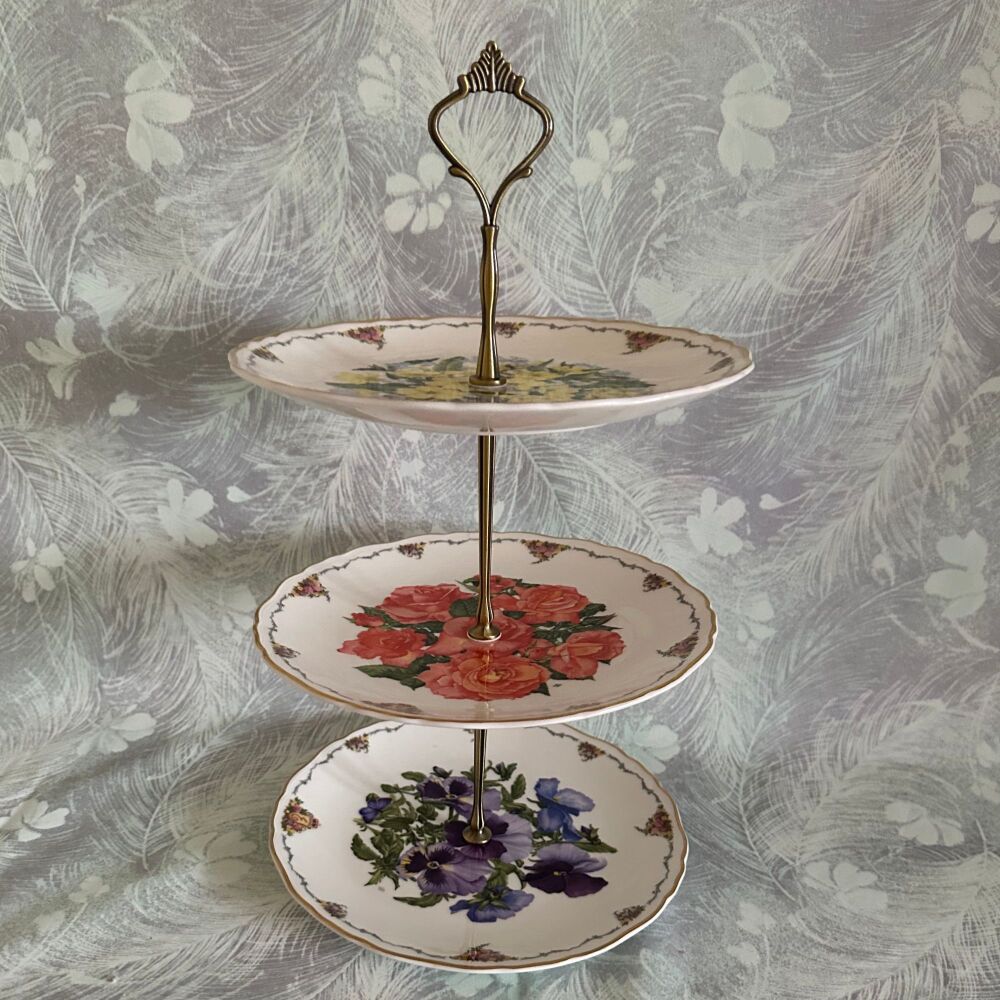 Cake Stand 3-Tier. Vintage. Royal Albert "Queen Mother's Favourite Flowers"