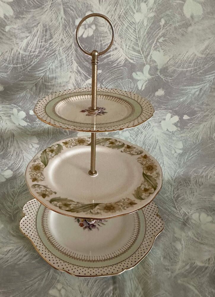 Vintage Semi-Mismatch 3-Tier Cake Stand. Paragon & Duchess China 1930's - 1960's