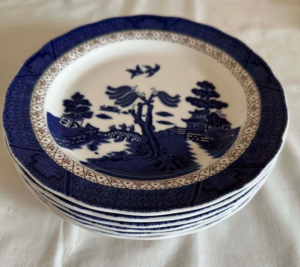 Booths Doulton The Majestic Collection Real Old Willow 8½" Salad Plates Set of 6.  c.1990's