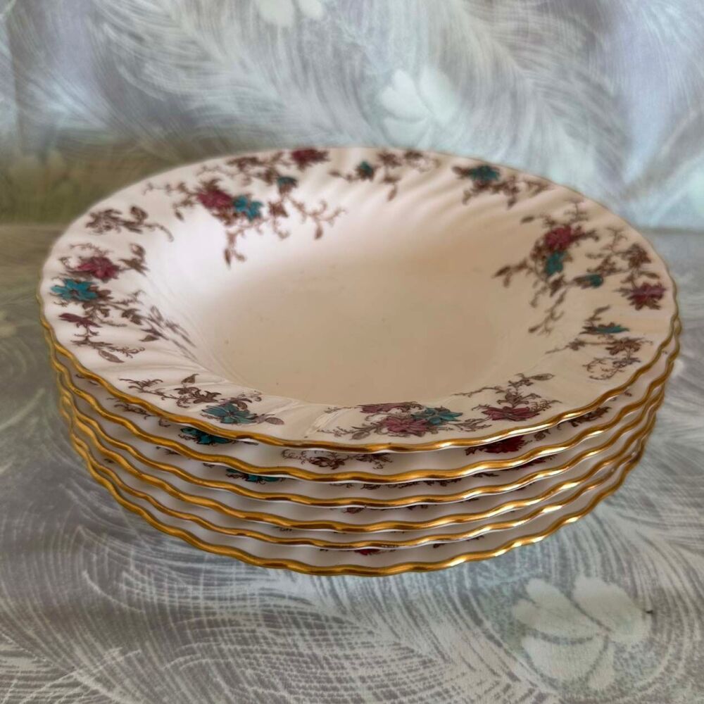 Set of 6 Vintage Minton Ancestral Rimmed Soup Bowls c.1950’s – 1990’s