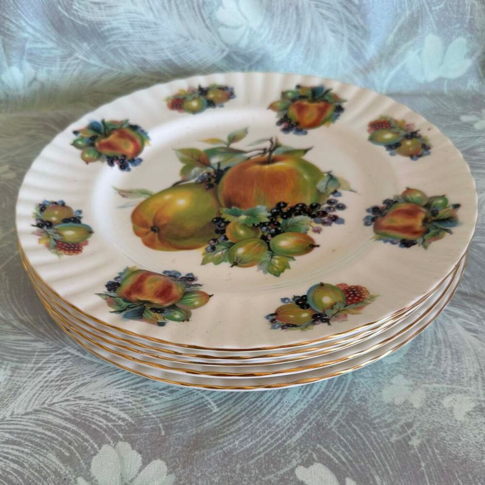 Set of 5 Royal Stafford "Coquette" Harvest Fruits Pattern Dinner Plates c.1940's.  RARE