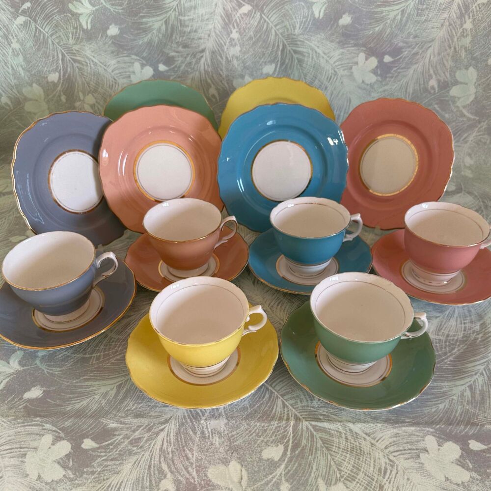 Vintage Colclough Harlequin Tea Set for 6 (6 xTrios) c.1960's