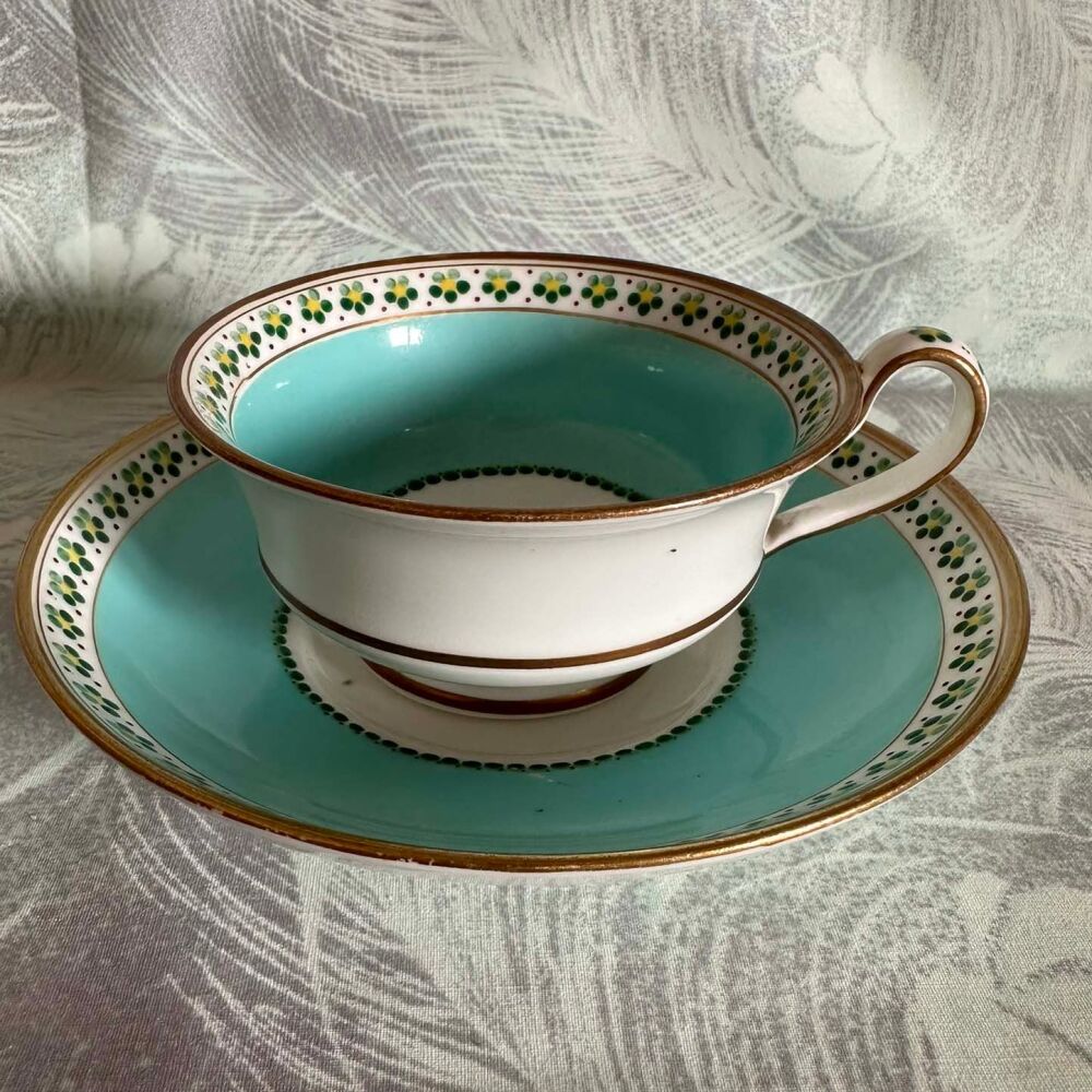 Antique Victorian / Edwardian Turquoise Blue Hand Enamelled Cup & Saucer*