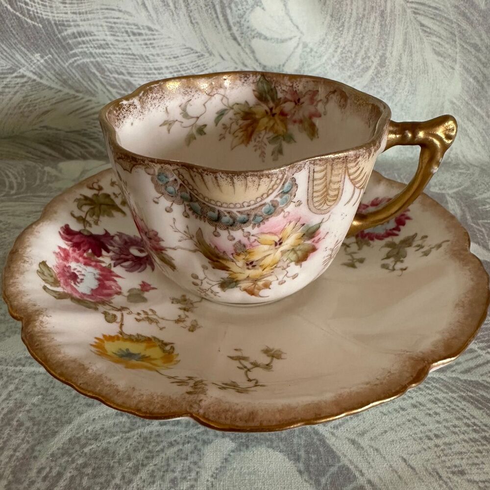 Mismatch Cup & Saucer Duo. Crown Staffordshire Cup for Van Heusen. Unknown Victorian Saucer.  Good Match*