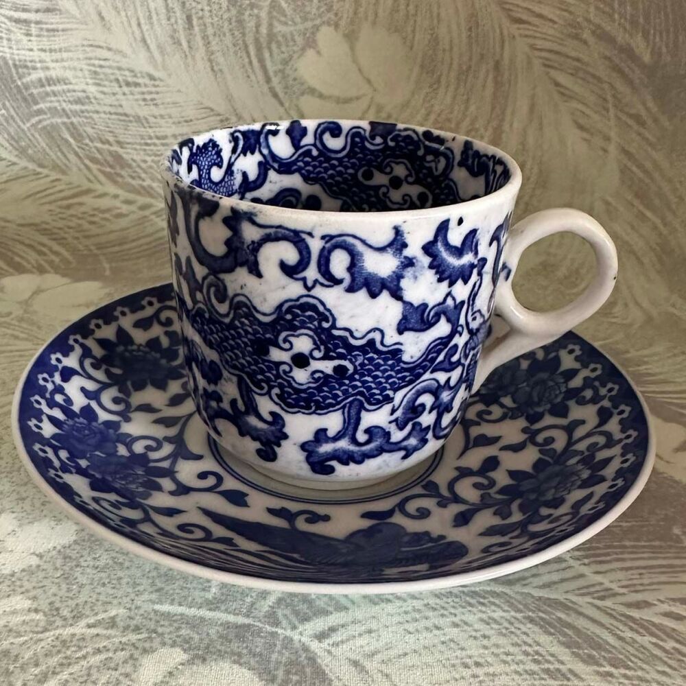 Antique Mismatched Blue & White Noritake Cup & Saucer Duo c.1920's*